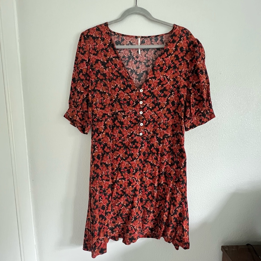 Free People Orange Floral Print Mini Dress size L